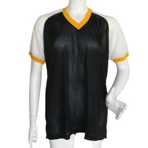 HY SPORT Vintage Jersey, L/XL, Air Mesh, Black/White & Yellow trim, Nylon